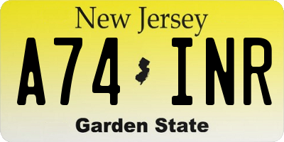 NJ license plate A74INR