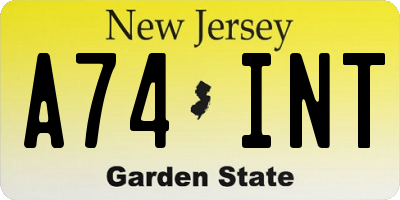 NJ license plate A74INT