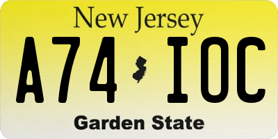 NJ license plate A74IOC