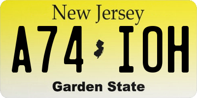 NJ license plate A74IOH