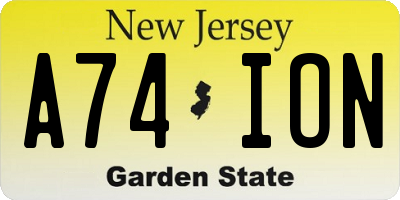 NJ license plate A74ION