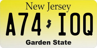 NJ license plate A74IOQ