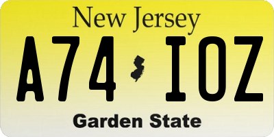NJ license plate A74IOZ
