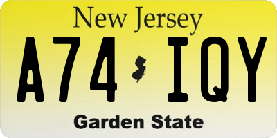 NJ license plate A74IQY
