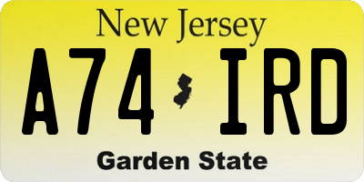 NJ license plate A74IRD