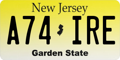 NJ license plate A74IRE