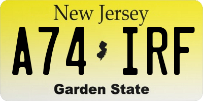 NJ license plate A74IRF