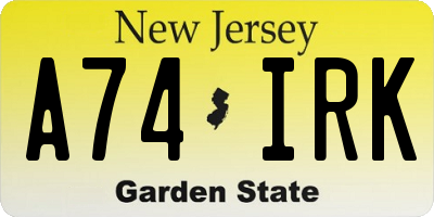 NJ license plate A74IRK