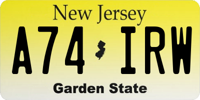 NJ license plate A74IRW