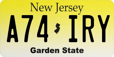 NJ license plate A74IRY