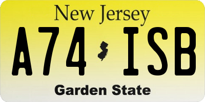 NJ license plate A74ISB