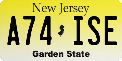 NJ license plate A74ISE