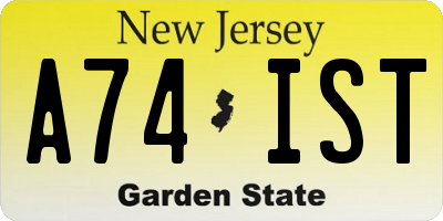 NJ license plate A74IST