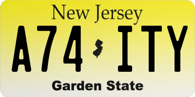 NJ license plate A74ITY