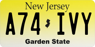 NJ license plate A74IVY