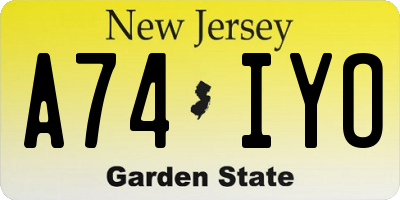 NJ license plate A74IYO