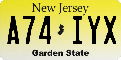 NJ license plate A74IYX
