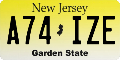 NJ license plate A74IZE