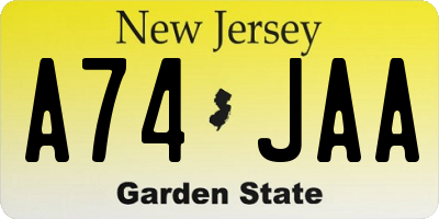 NJ license plate A74JAA