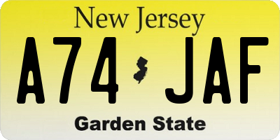 NJ license plate A74JAF