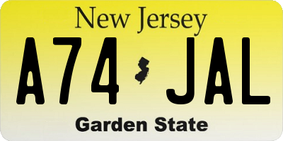 NJ license plate A74JAL