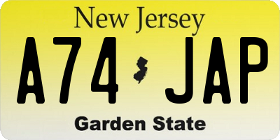 NJ license plate A74JAP