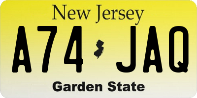 NJ license plate A74JAQ