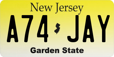 NJ license plate A74JAY