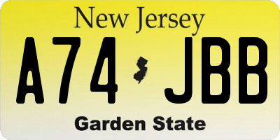 NJ license plate A74JBB