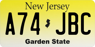 NJ license plate A74JBC