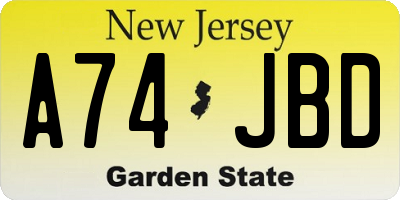 NJ license plate A74JBD