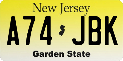 NJ license plate A74JBK
