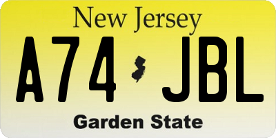 NJ license plate A74JBL