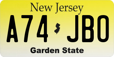 NJ license plate A74JBO