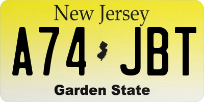NJ license plate A74JBT