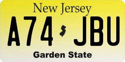 NJ license plate A74JBU