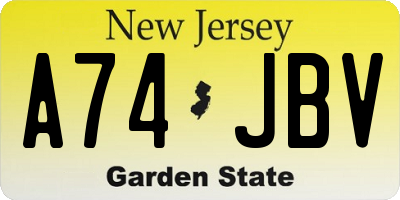 NJ license plate A74JBV