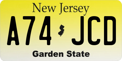 NJ license plate A74JCD
