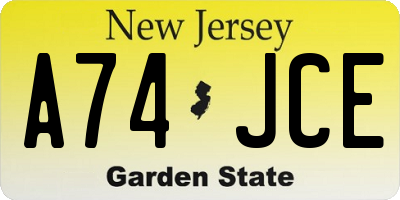NJ license plate A74JCE
