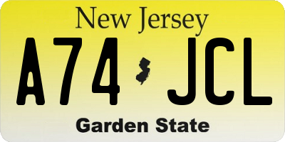 NJ license plate A74JCL