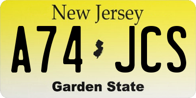 NJ license plate A74JCS