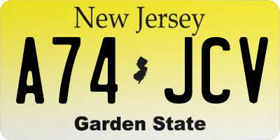 NJ license plate A74JCV