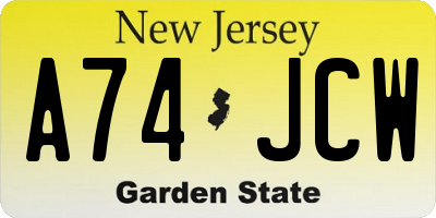 NJ license plate A74JCW