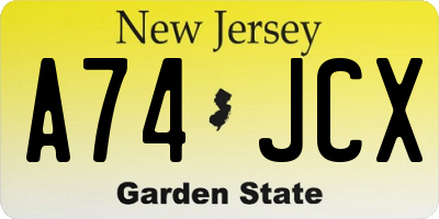 NJ license plate A74JCX