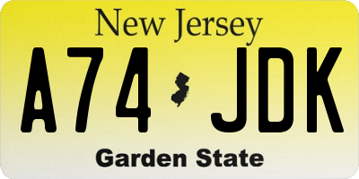 NJ license plate A74JDK