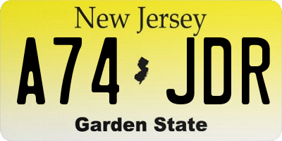NJ license plate A74JDR