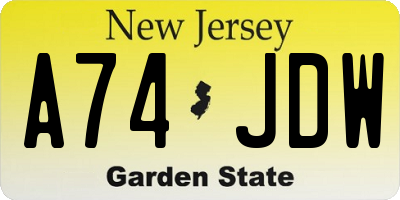 NJ license plate A74JDW