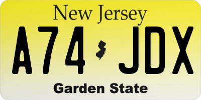NJ license plate A74JDX