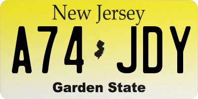 NJ license plate A74JDY