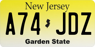 NJ license plate A74JDZ